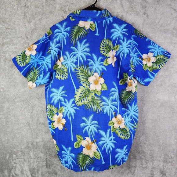Mens Hawaiian Shirt Vibrant Blue V.H.O. Button-Up Short Sleeve Size L - Picture 7 of 10